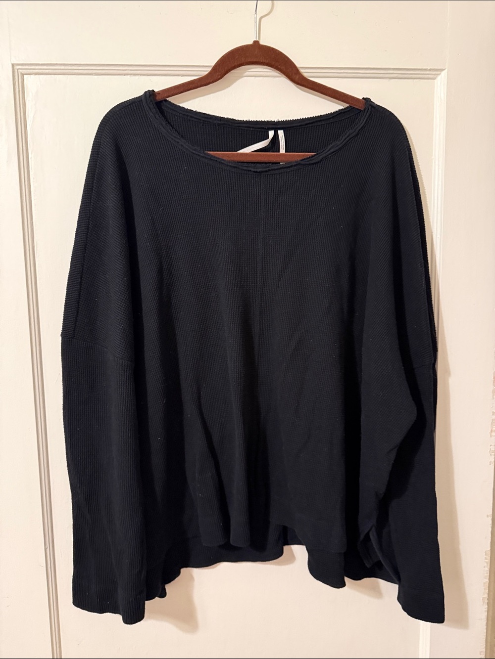 Black Oversized Henley Cropped Pullover